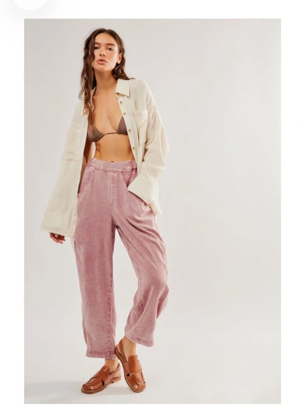 FREE PEOPLE High Road Washed Pull-On Linen Blend Barrel Pants in Blushed Tint - Picture 1 of 6